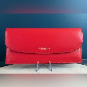 Coach Darcey Leather Slim Long Wallet Persimmon Red F50428 NWT